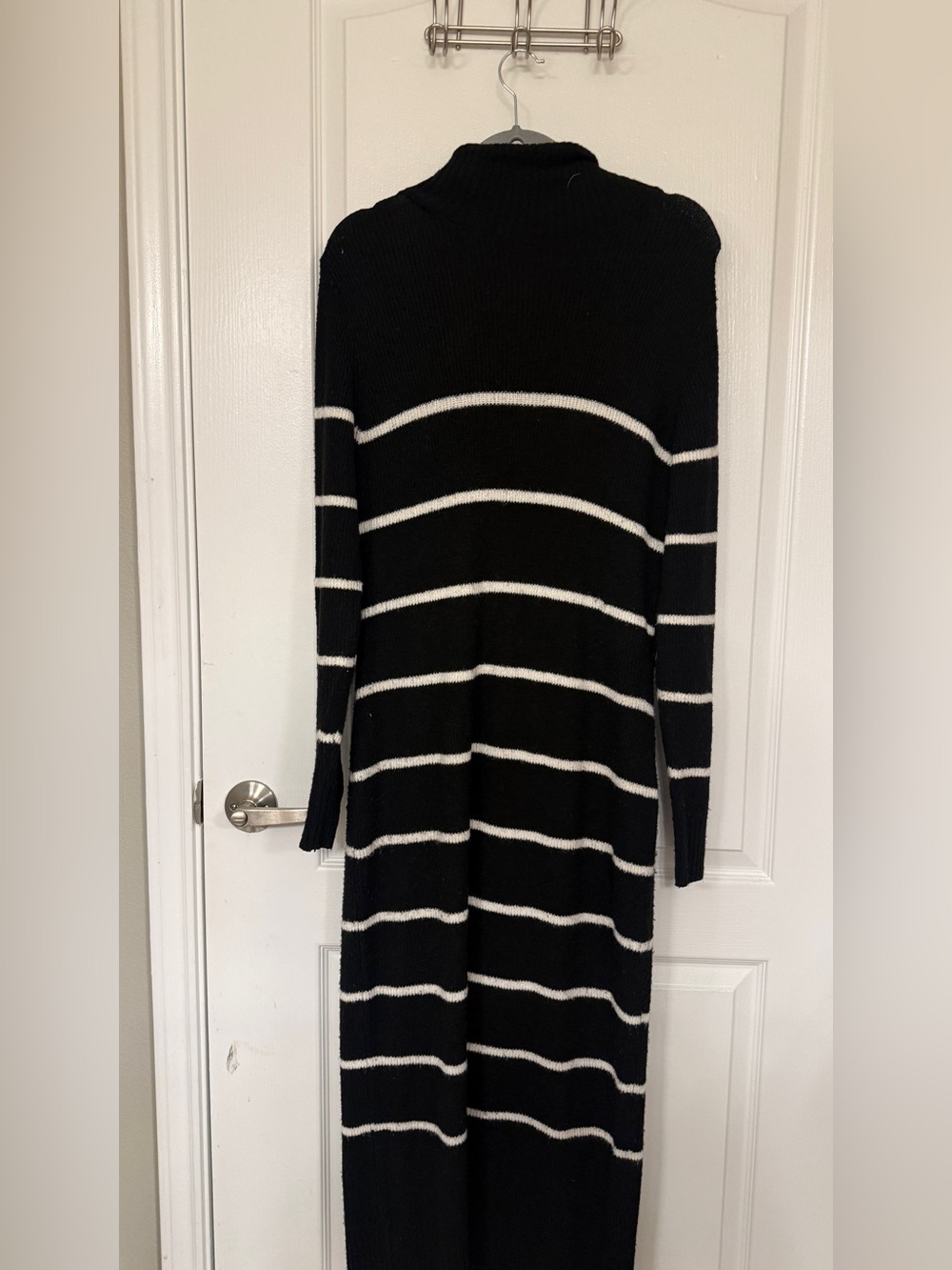 Black & White Striped Turtleneck Sweater Dress